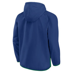 Vancouver Canucks Fanatics Backhand Shooter Defender Anorak Raglan Hoodie Quarter-Zip Jacket - Blue/Green | US 4641674