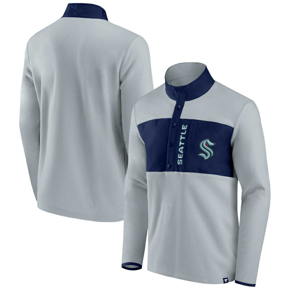 Seattle Kraken Fanatics Hockey Polar Fleece Quarter-Snap Jacket - Gray/Navy | US 4641757