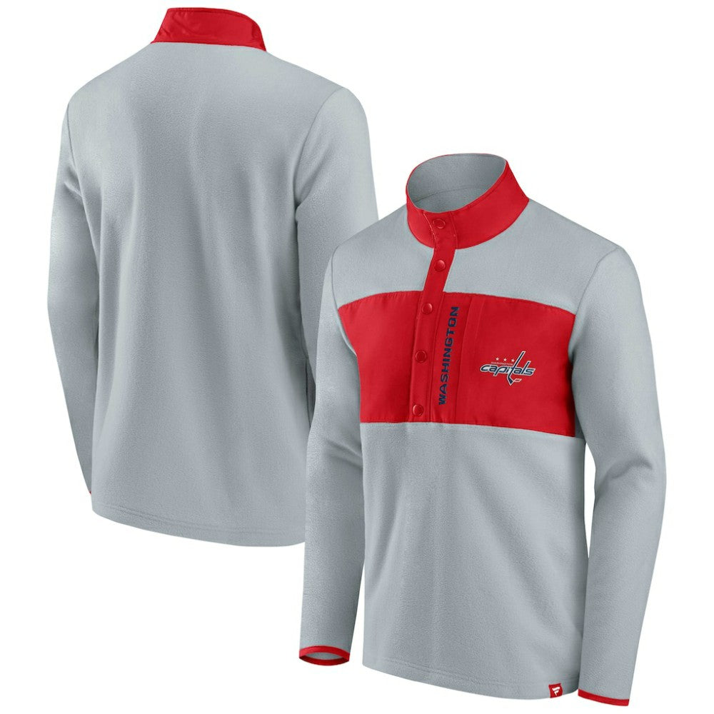 Washington Capitals Fanatics Hockey Polar Fleece Quarter-Snap Jacket - Gray/Red | US 4641763