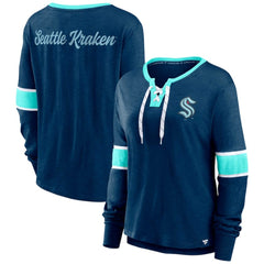 Seattle Kraken Fanatics Women's Effervescent Exclusive Notch Neck Lace-Up Long Sleeve Slub T-Shirt - Navy | US 4641942
