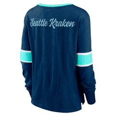 Seattle Kraken Fanatics Women's Effervescent Exclusive Notch Neck Lace-Up Long Sleeve Slub T-Shirt - Navy | US 4641942