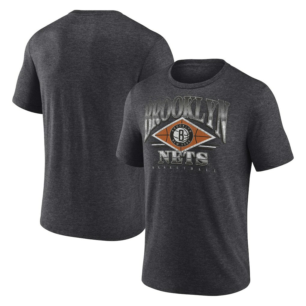 Brooklyn Nets True Classics Power Phase Tri-Blend T-Shirt Heather Charcoal - Fanatics