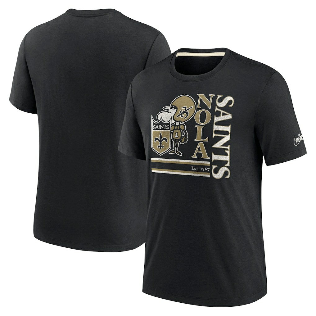 New Orleans Saints Wordmark Logo Tri-Blend T-Shirt - Black T-shirts