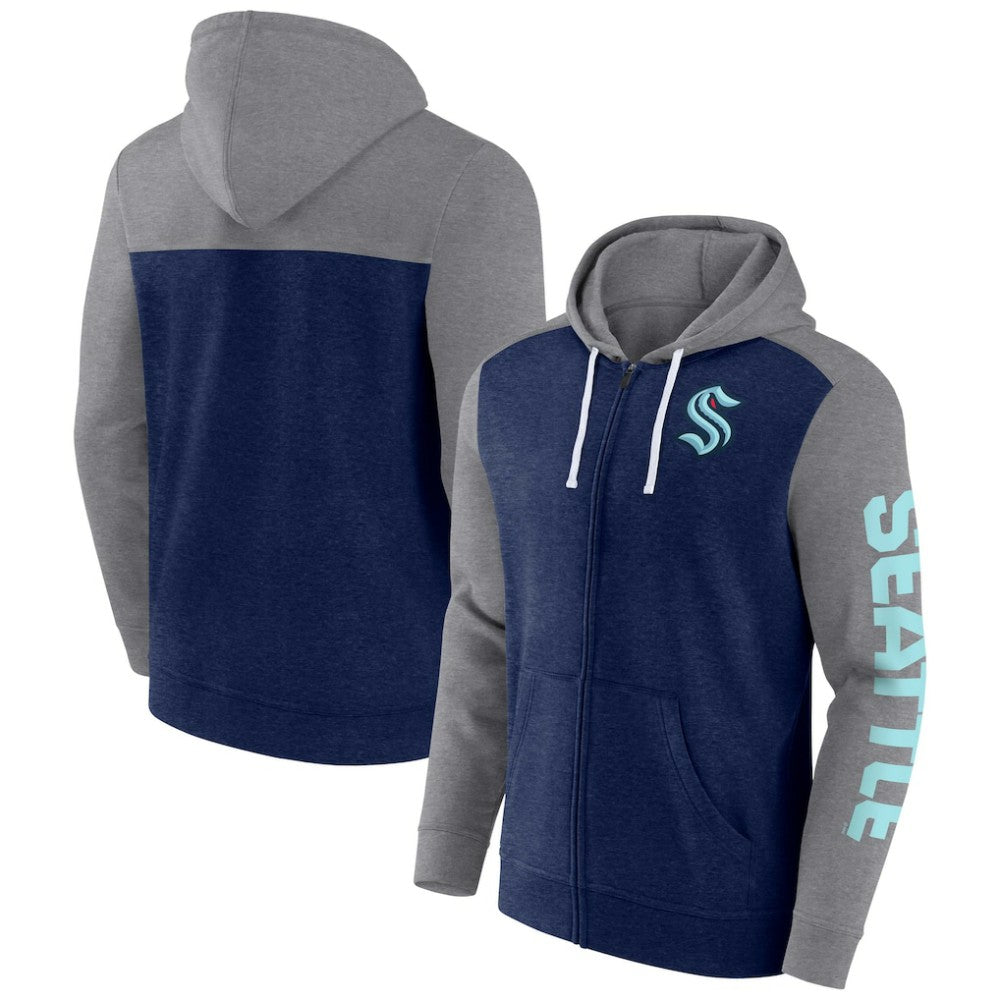 Seattle Kraken Fanatics Down and Distance Full-Zip Hoodie - Heather Deep Sea Blue | US 4645266