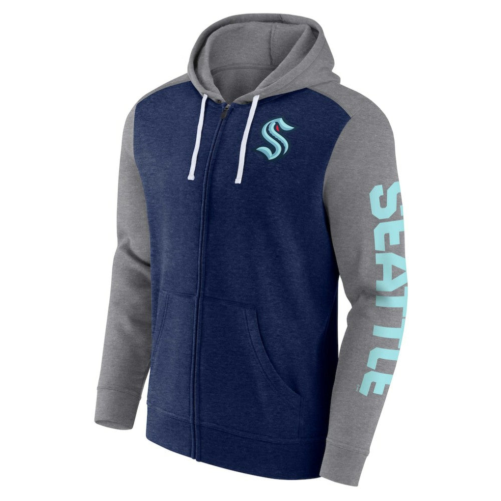 Seattle Kraken Fanatics Down and Distance Full-Zip Hoodie - Heather Deep Sea Blue | US 4645266