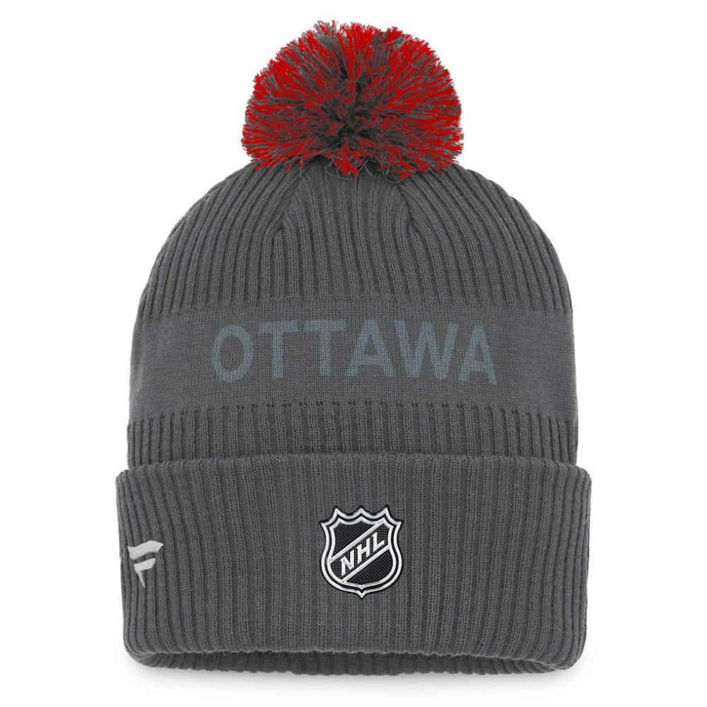 Ottawa Senators Fanatics Authentic Pro Home Ice Cuffed Knit Hat with Pom - Charcoal | US 4646722