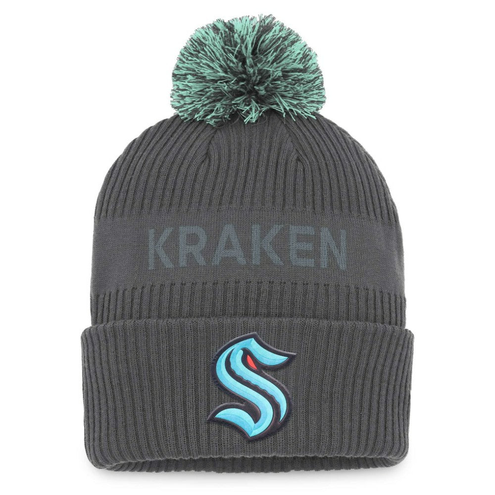 Seattle Kraken Fanatics Authentic Pro Home Ice Cuffed Knit Hat with Pom - Charcoal | US 4646734