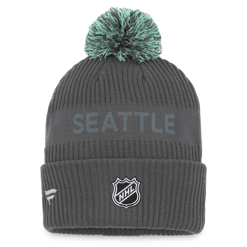Seattle Kraken Fanatics Authentic Pro Home Ice Cuffed Knit Hat with Pom - Charcoal | US 4646734
