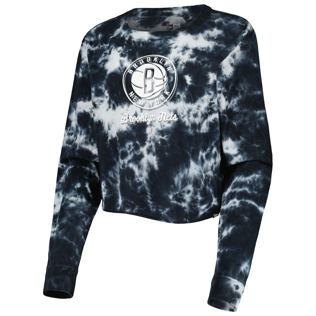 Brooklyn Nets Women's Tie Dye Cropped Long Sleeve T-Shirt Black - New Era
