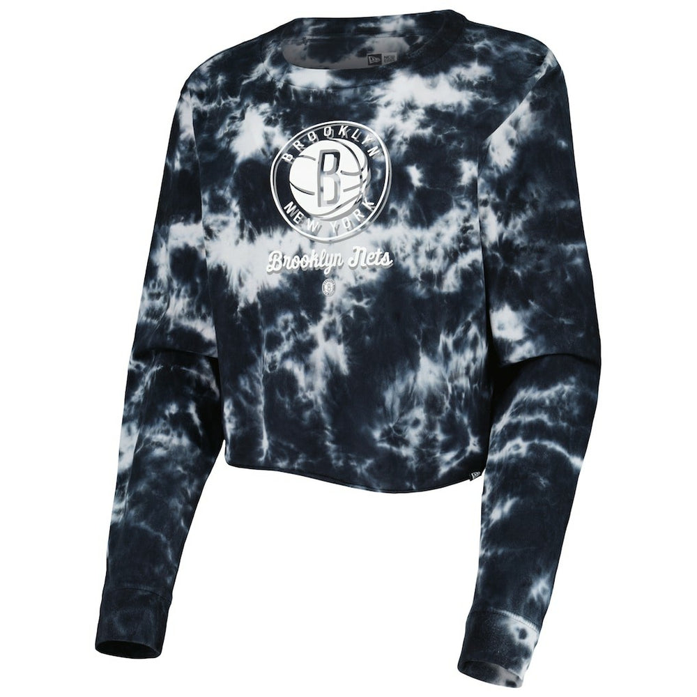 Brooklyn Nets Women's Tie Dye Cropped Long Sleeve T-Shirt Black - New Era
