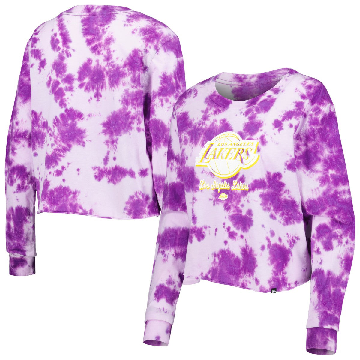 Los Angeles Lakers Women's Tie Dye Cropped Long Sleeve T-Shirt Purple - New Era