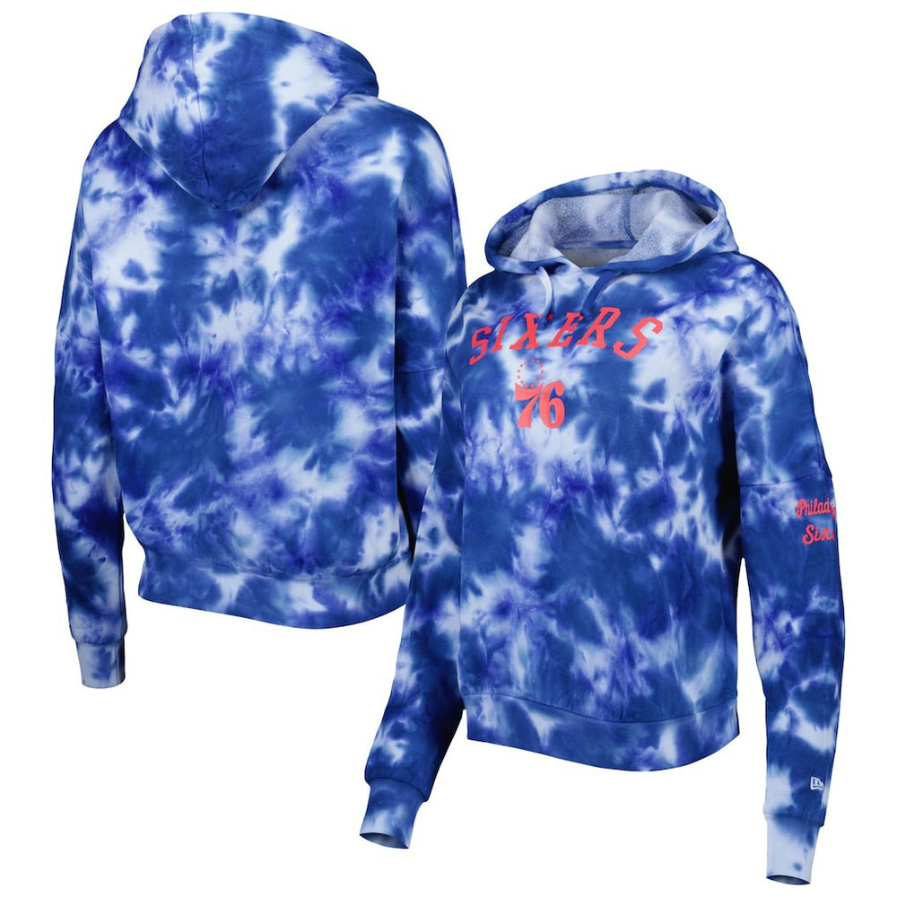 Philadelphia 76ers Women's Brushed Cotton Tie-Dye Pullover Hoodie Royal - New Era