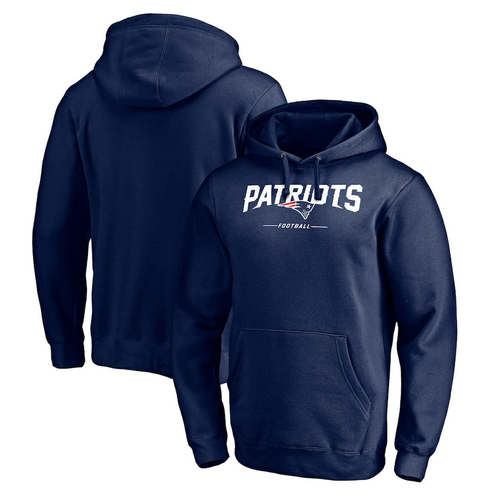 New England Patriots Logo Team Lockup Fitted Pullover Hoodie - Navy Hoodies