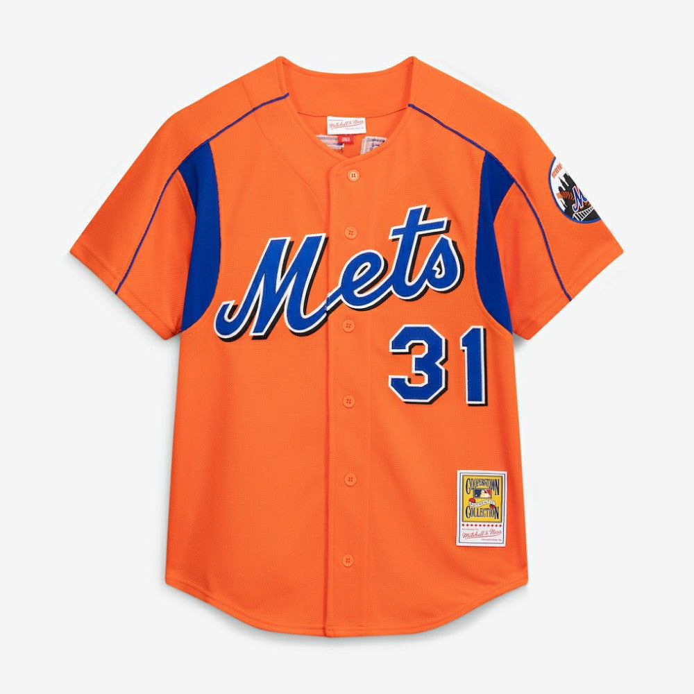Mike Piazza New York Mets Mitchell & Ness Cooperstown Collection Mesh Batting Practice Button-Up Jersey - Orange Jerseys