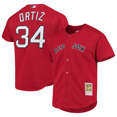 David Ortiz Boston Red Sox Mitchell & Ness Cooperstown Collection Mesh Batting Practice Button-Up Jersey - Red Jerseys