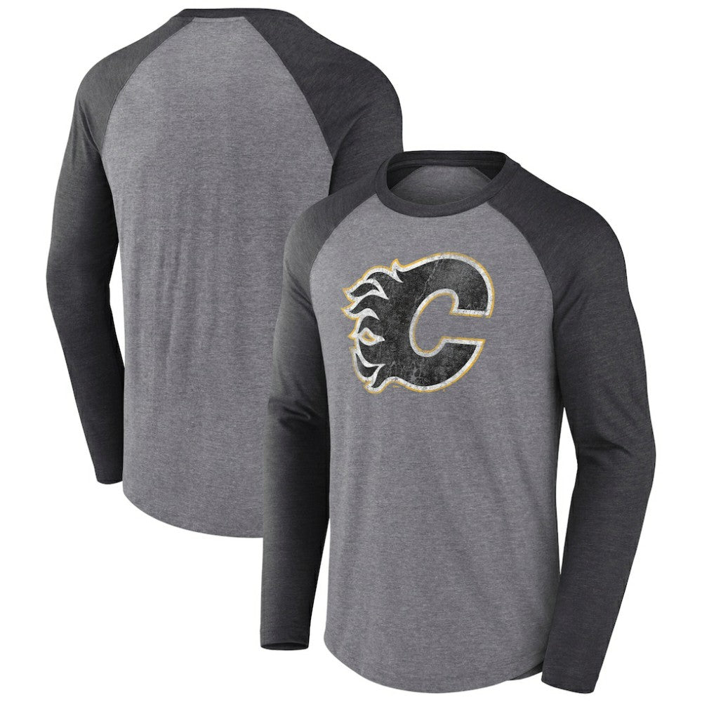 Calgary Flames Fanatics Special Edition Long Sleeve Tri-Blend Raglan T-Shirt - Heather Gray | US 4659621