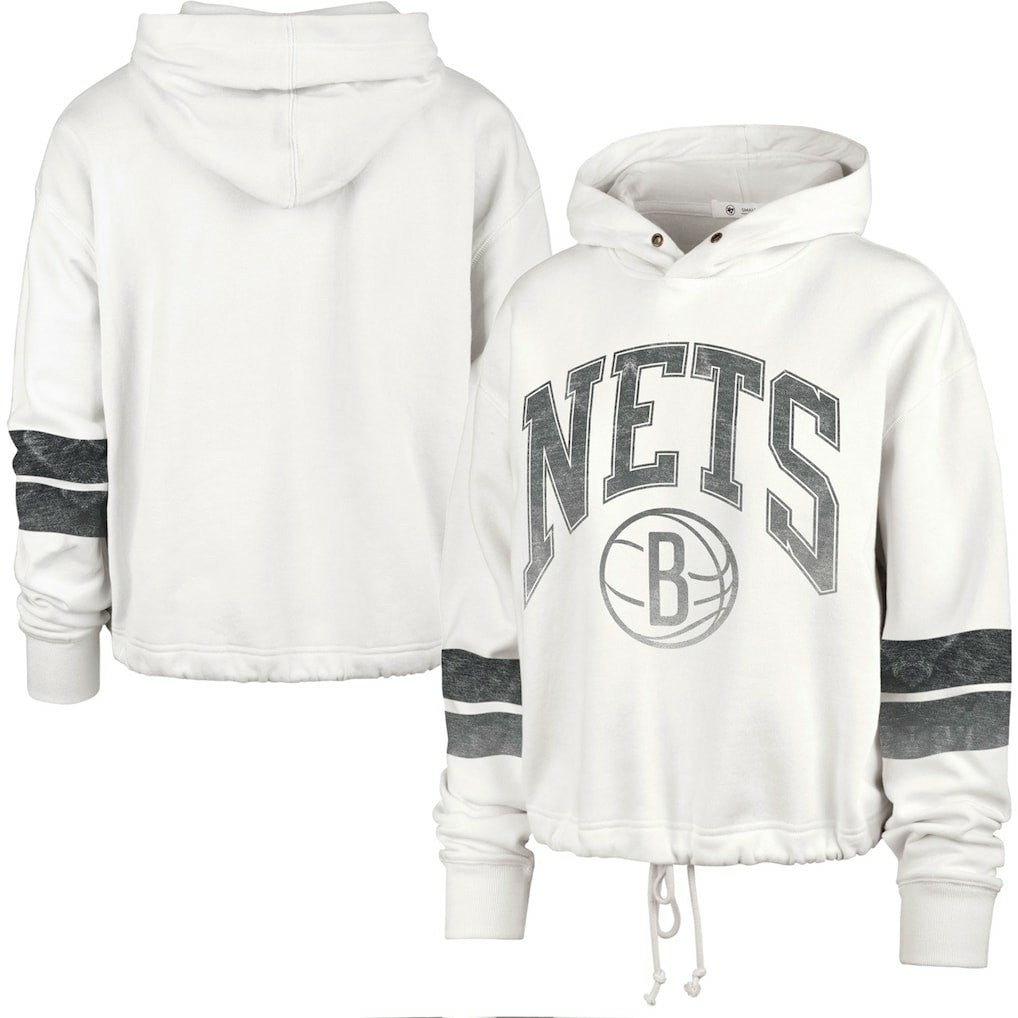 Brooklyn Nets '47 Women's Emerson Stripe Cropped Pullover Hoodie Cream - 47 brand