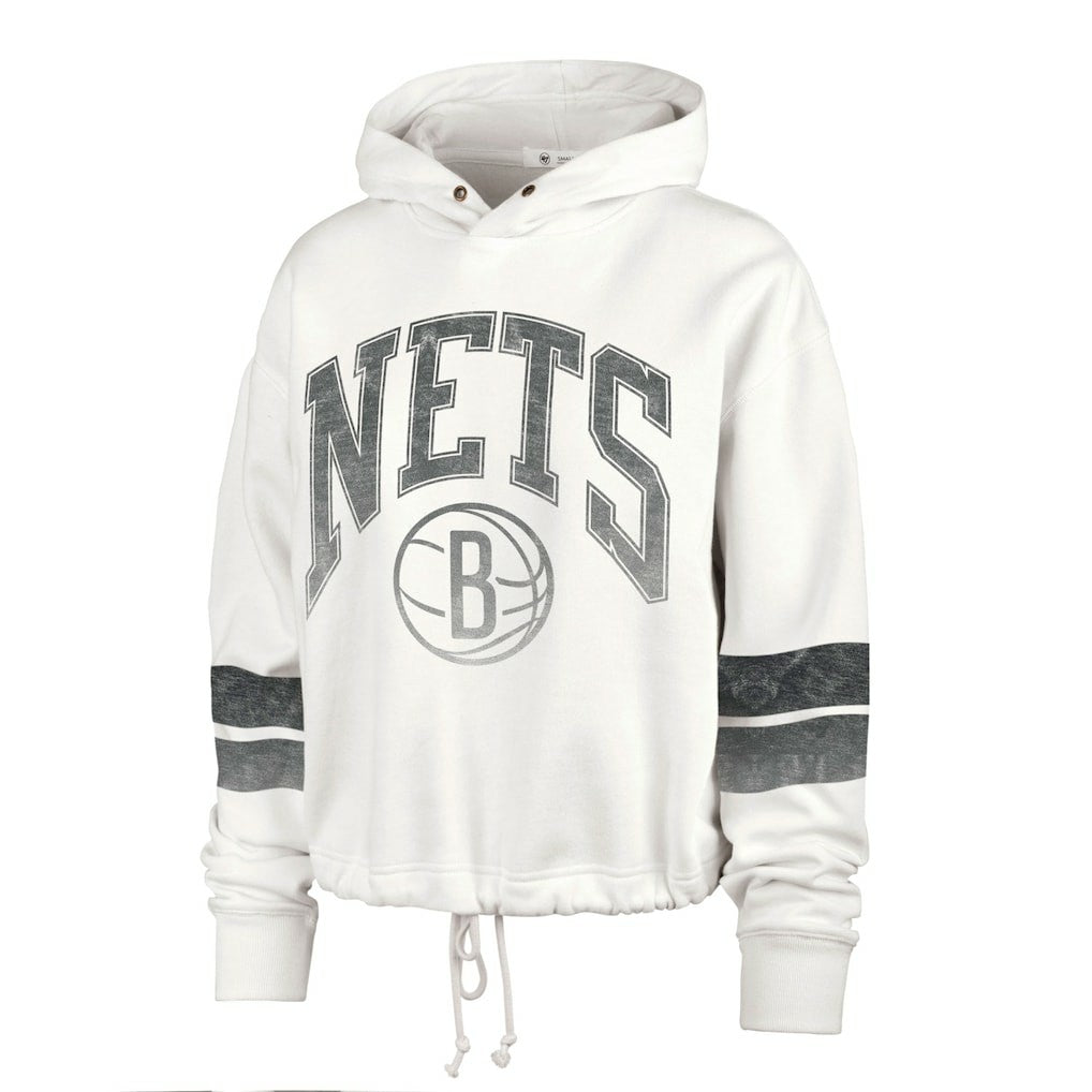 Brooklyn Nets '47 Women's Emerson Stripe Cropped Pullover Hoodie Cream - 47 brand
