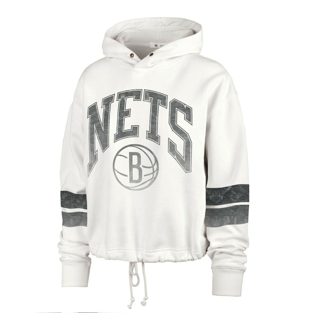 Brooklyn Nets '47 Women's Emerson Stripe Cropped Pullover Hoodie Cream - 47 brand