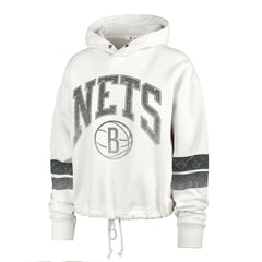 Brooklyn Nets '47 Women's Emerson Stripe Cropped Pullover Hoodie Cream - 47 brand
