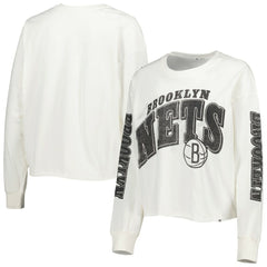 Brooklyn Nets '47 Women's Parkway Brush Back Long Sleeve Cropped T-Shirt Cream - 47 brand outlet