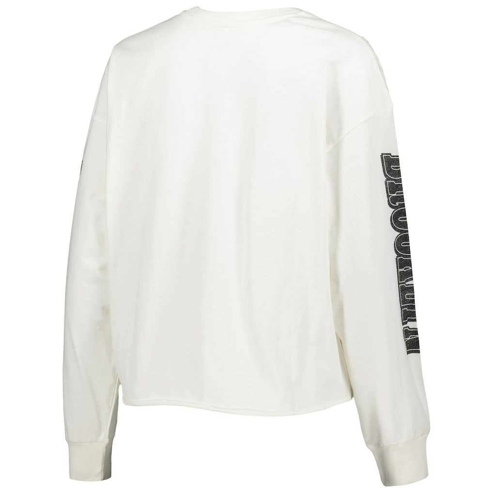 Brooklyn Nets '47 Women's Parkway Brush Back Long Sleeve Cropped T-Shirt Cream - 47 brand outlet