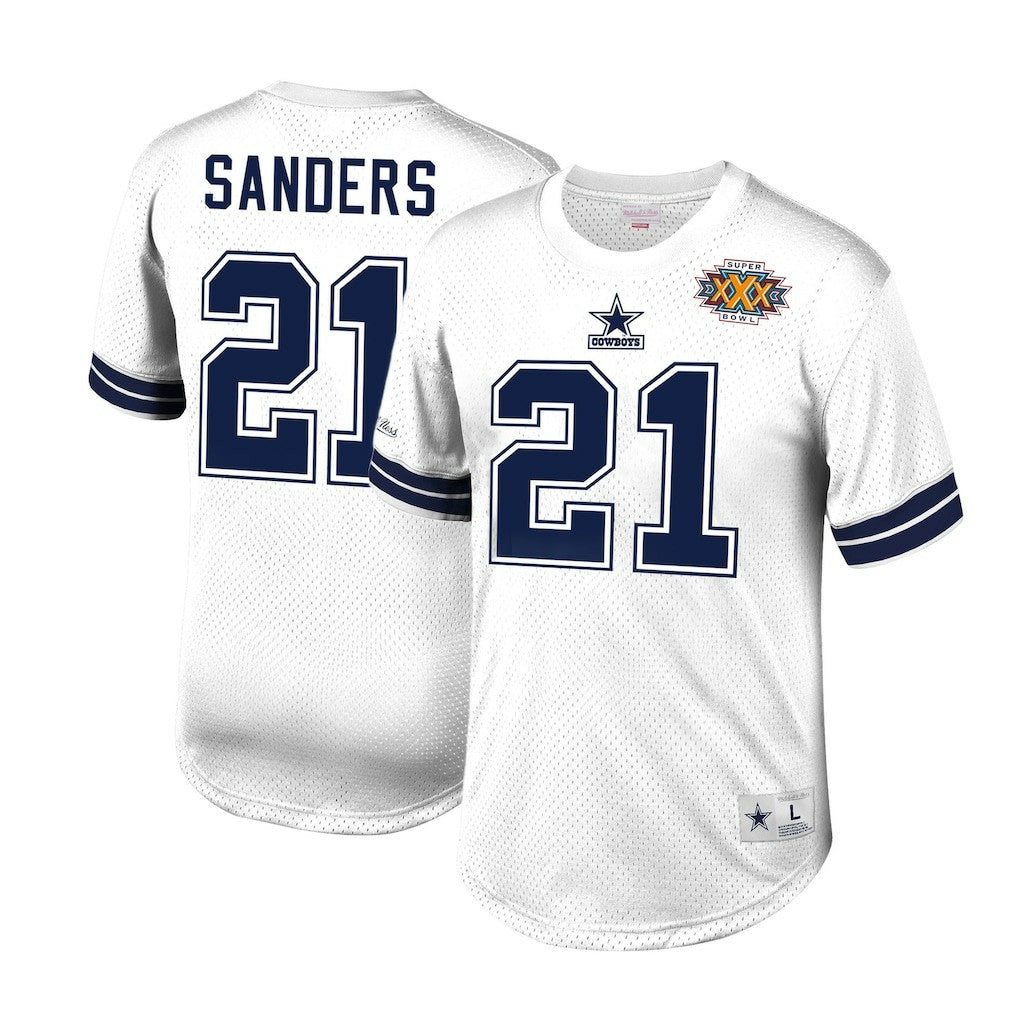 Deion Sanders Dallas Cowboys Retired Player Name & Number Mesh Top - White Tops