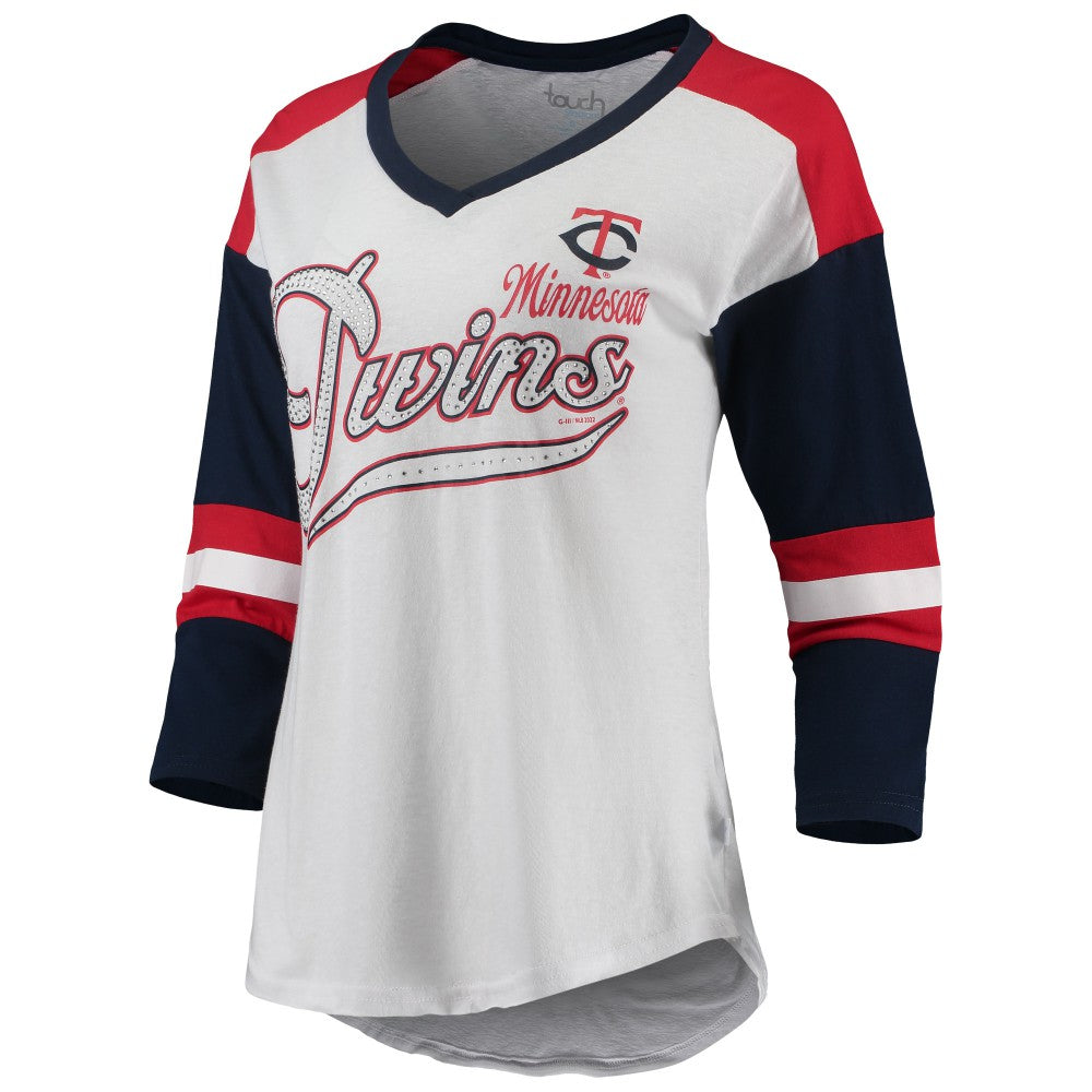 Minnesota Twins Touch Women's Base Runner 3/4-Sleeve V-Neck T-Shirt - White/Red T-shirts
