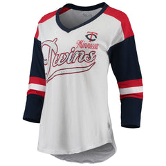 Minnesota Twins Touch Women's Base Runner 3/4-Sleeve V-Neck T-Shirt - White/Red T-shirts