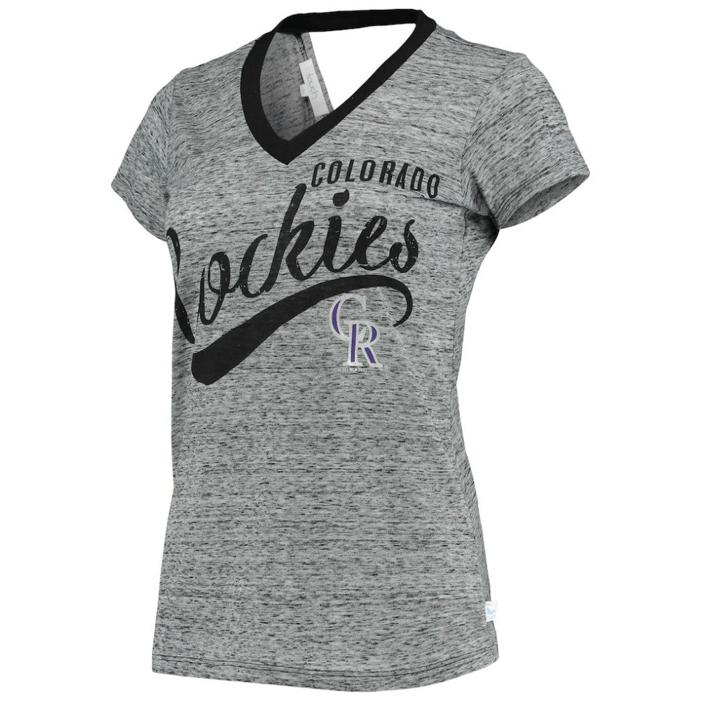 Colorado Rockies Touch Women's Hail Mary Back Wrap Space-Dye V-Neck T-Shirt - Black T-shirts