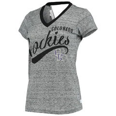 Colorado Rockies Touch Women's Hail Mary Back Wrap Space-Dye V-Neck T-Shirt - Black T-shirts