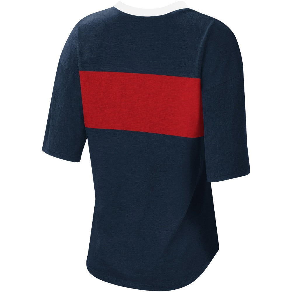 Minnesota Twins Touch Women's Lead Off Notch Neck T-Shirt - Navy/Red T-shirts