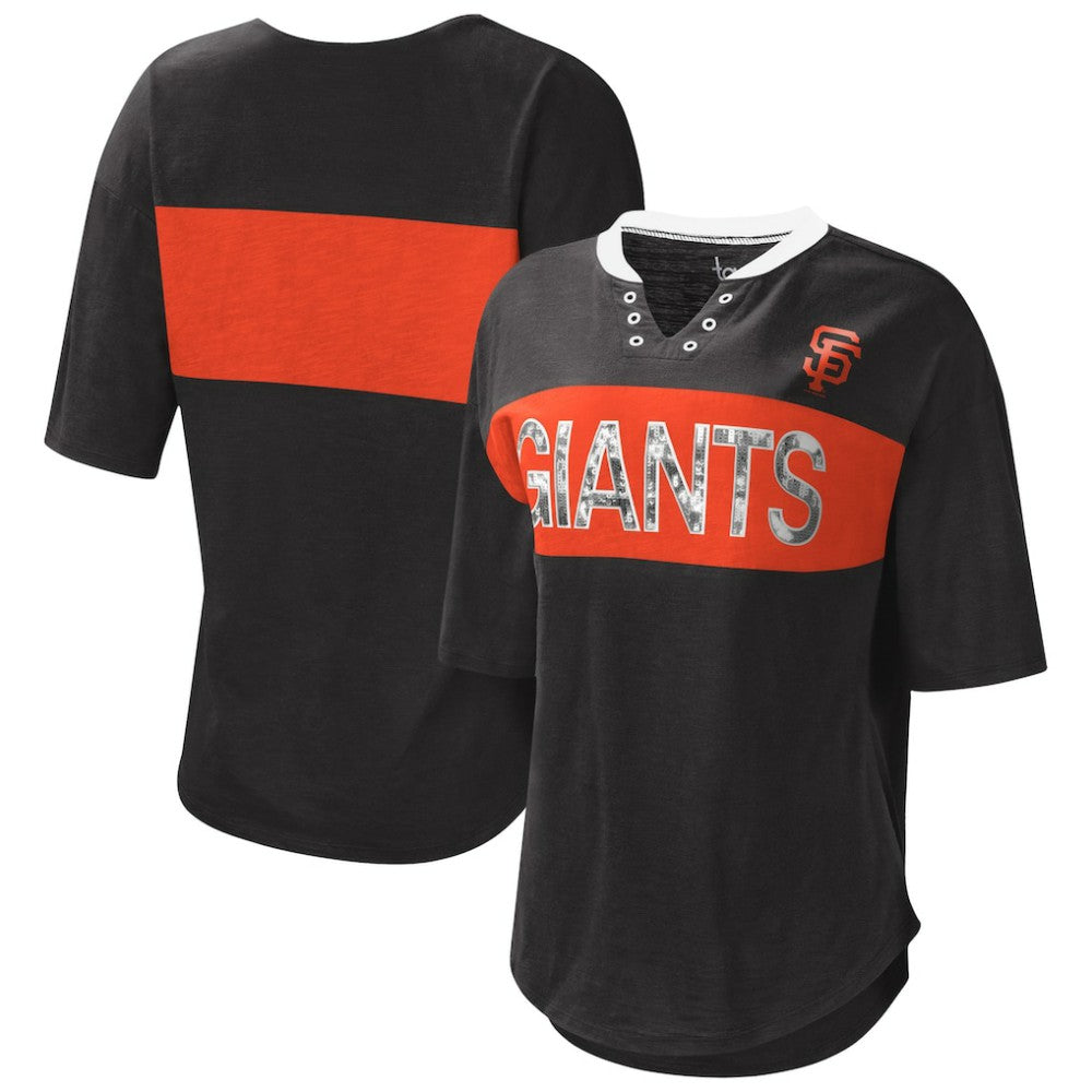 San Francisco Giants Touch Women's Lead Off Notch Neck T-Shirt - Black/Orange T-shirts
