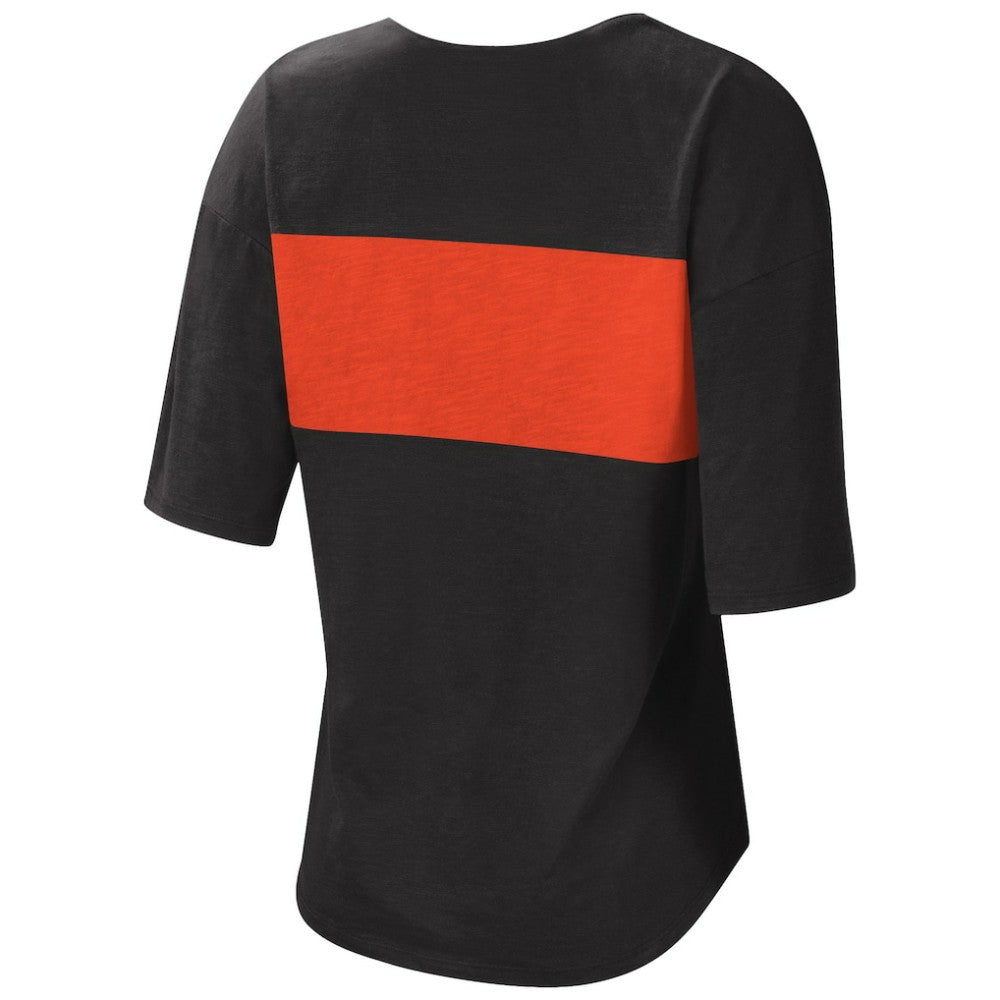 San Francisco Giants Touch Women's Lead Off Notch Neck T-Shirt - Black/Orange T-shirts