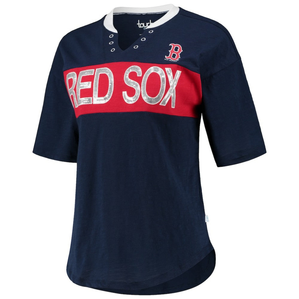 Boston Red Sox Touch Women's Lead Off Notch Neck T-Shirt - Navy/Red T-shirts