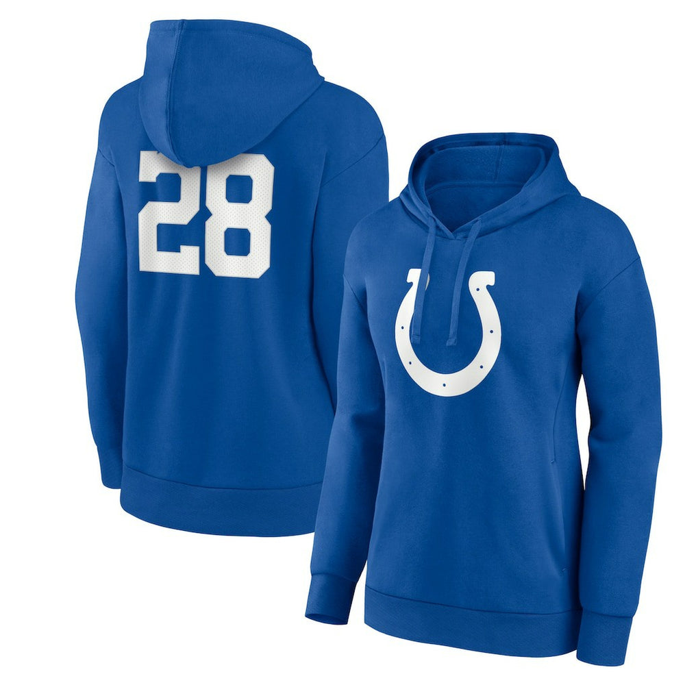 Jonathan Taylor Indianapolis Colts Women's Player Icon Name & Number V-Neck Pullover Hoodie - Royal Hoodies