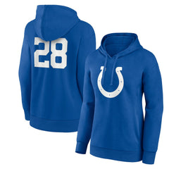 Jonathan Taylor Indianapolis Colts Women's Player Icon Name & Number V-Neck Pullover Hoodie - Royal Hoodies