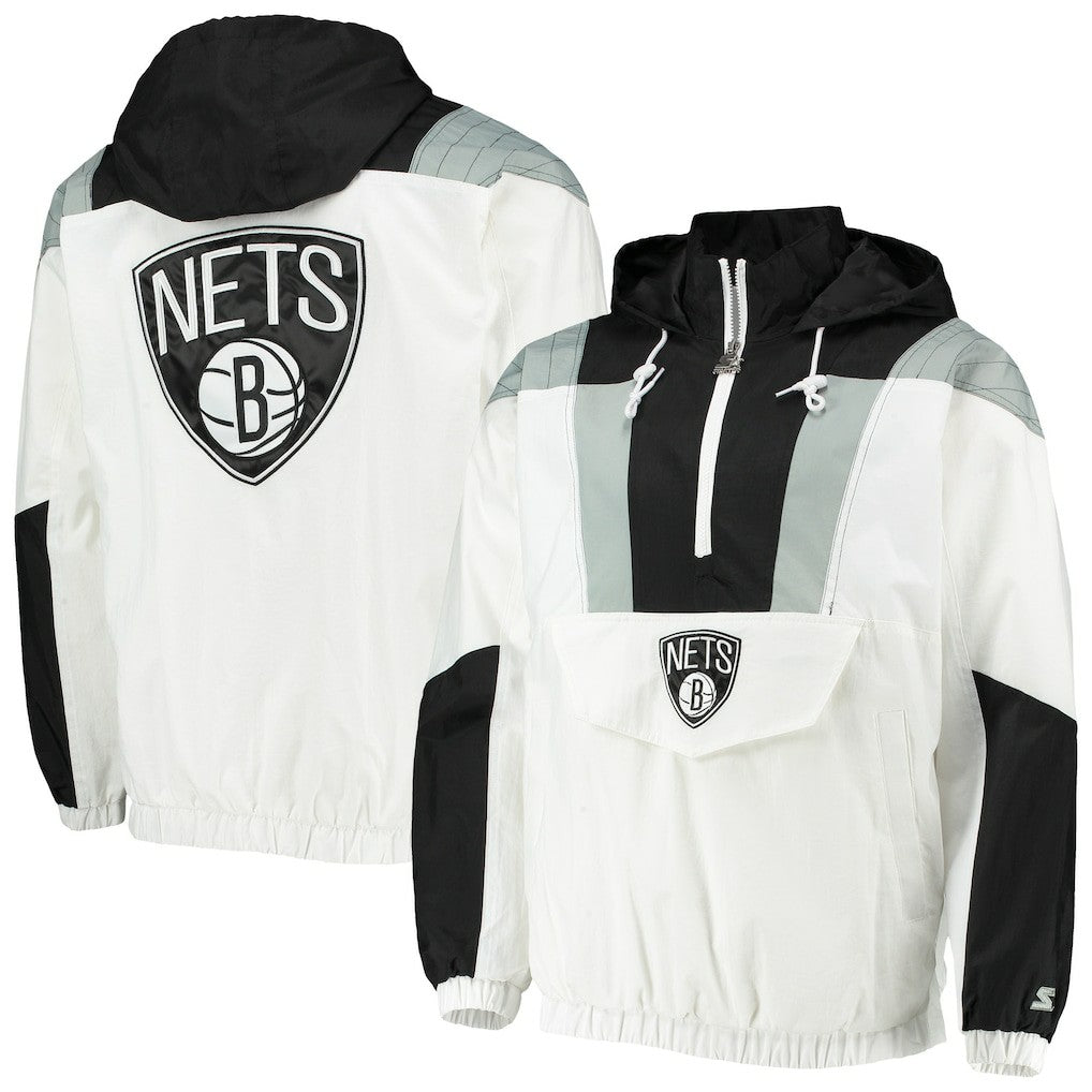 Brooklyn Nets Starter Striker Crinkle Half-Zip Hoodie Jacket White