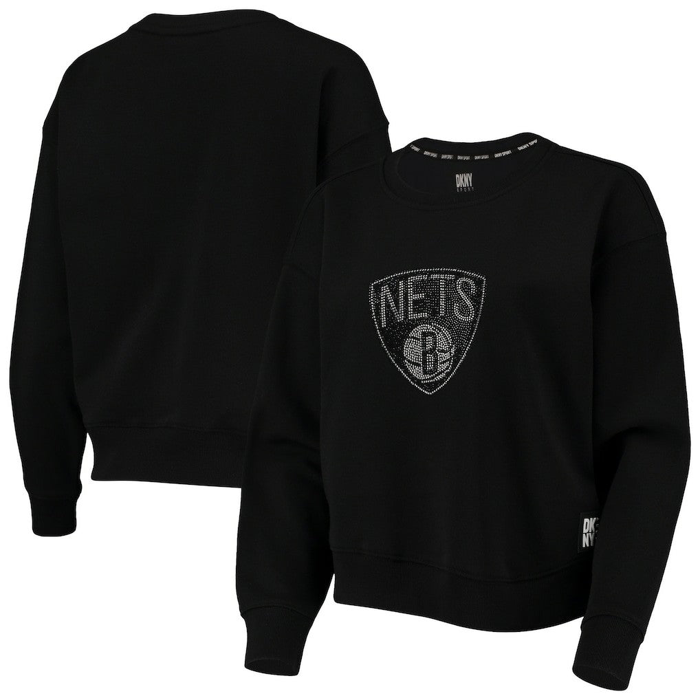 Brooklyn Nets DKNY Sport Women's Carrie Rhinestone Pullover Sweatshirt Black outlet