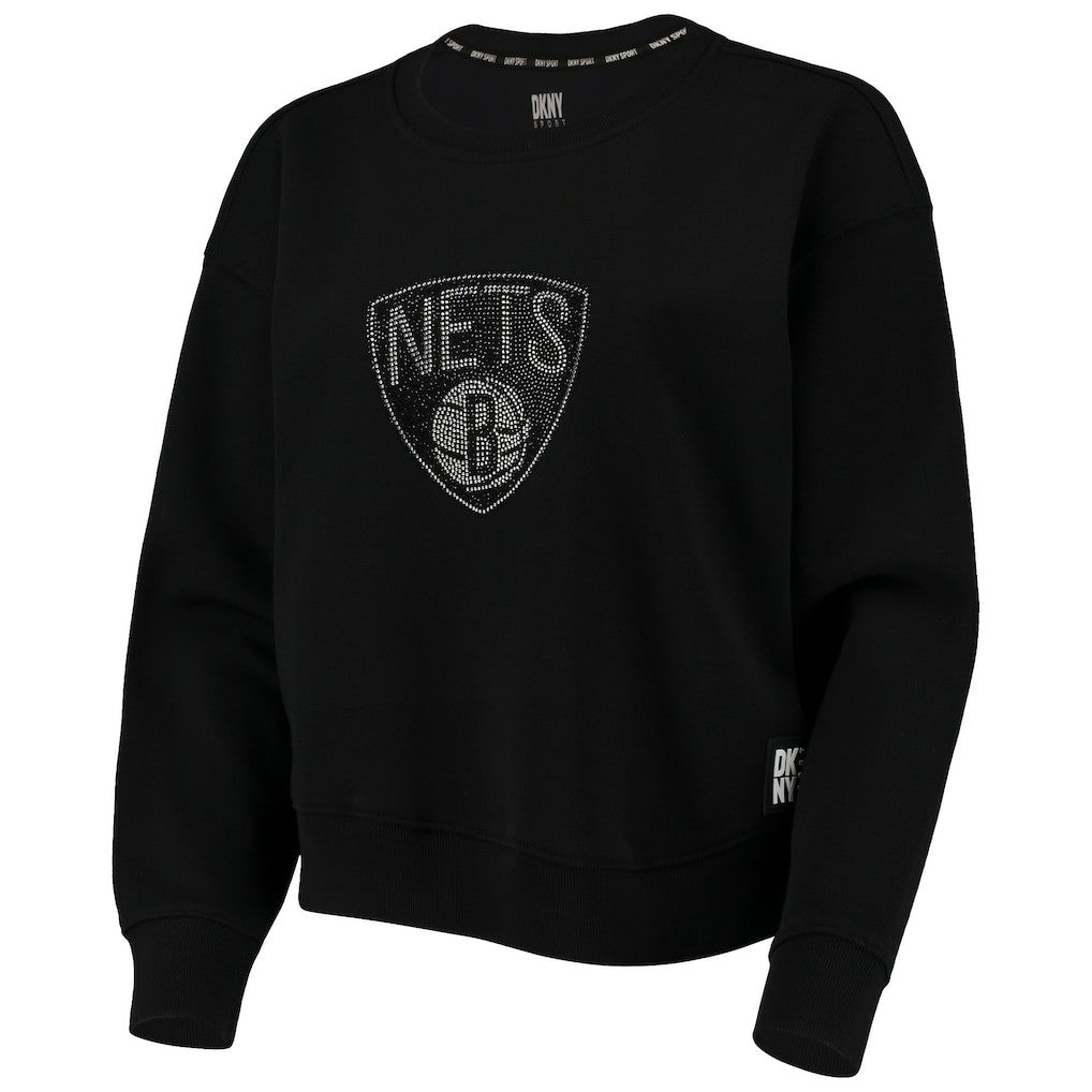 Brooklyn Nets DKNY Sport Women's Carrie Rhinestone Pullover Sweatshirt Black outlet