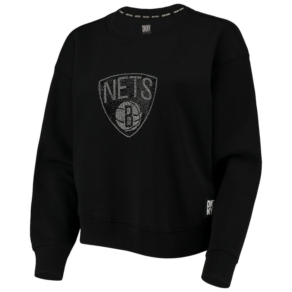 Brooklyn Nets DKNY Sport Women's Carrie Rhinestone Pullover Sweatshirt Black outlet