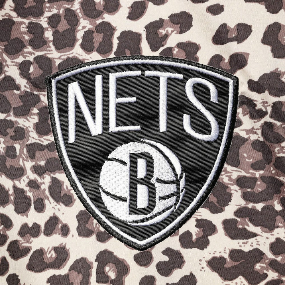 Brooklyn Nets DKNY Sport Women's Gabriella Windbreaker Half-Zip Hoodie Leopard