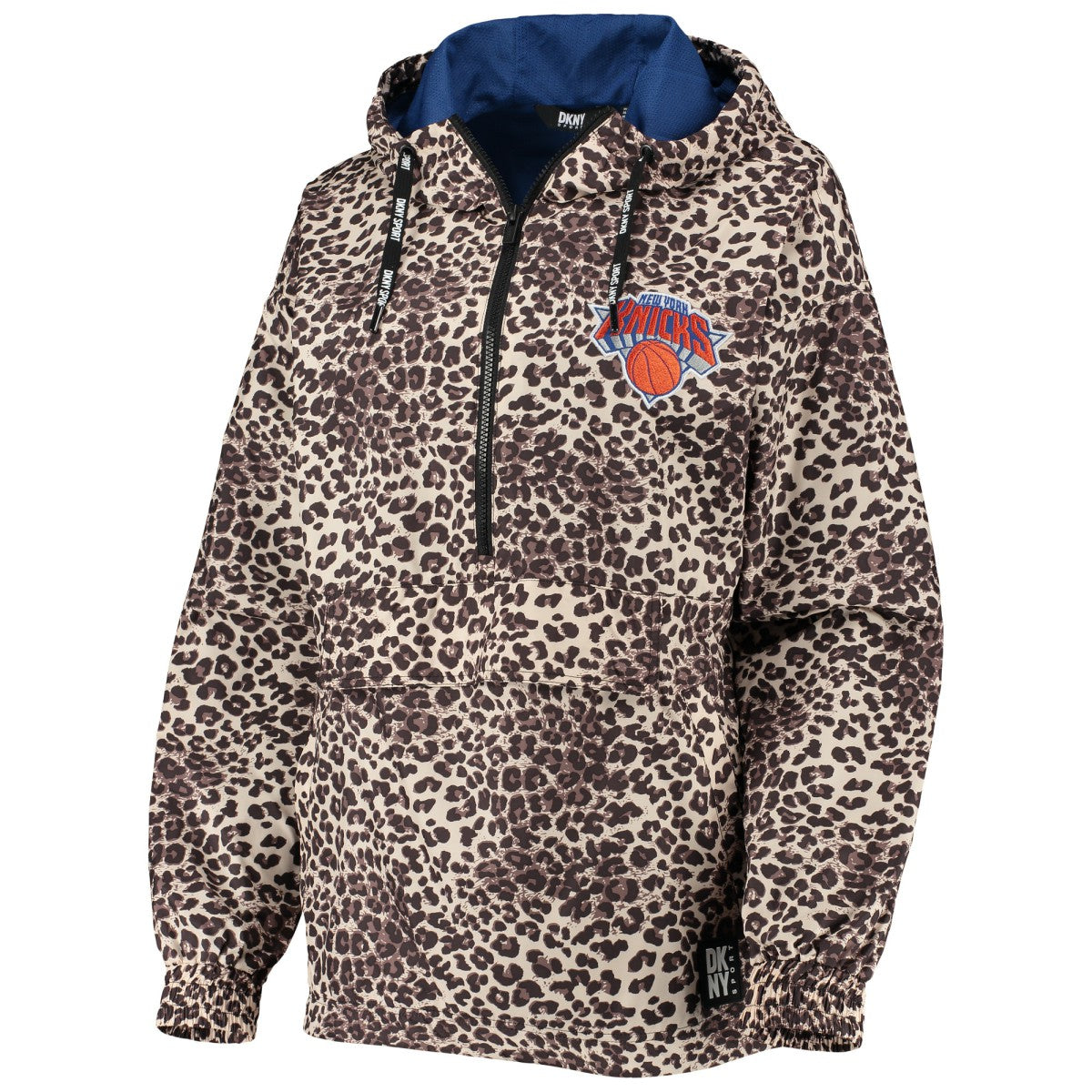 New York Knicks DKNY Sport Women's Gabriella Windbreaker Half-Zip Hoodie Leopard