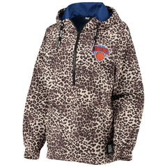 New York Knicks DKNY Sport Women's Gabriella Windbreaker Half-Zip Hoodie Leopard