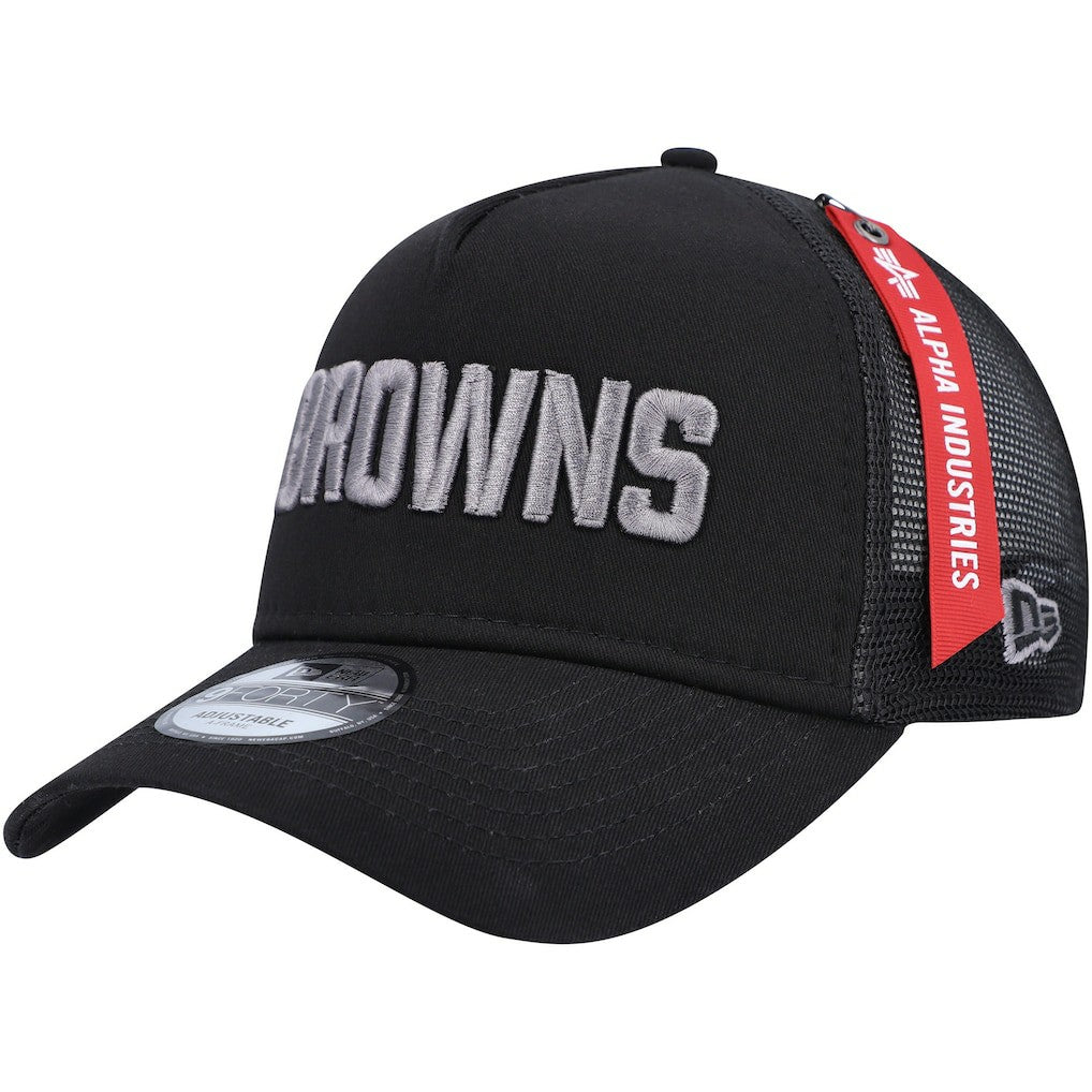 Cleveland Browns New Era x Alpha Industries A-Frame 9FORTY Trucker Snapback Hat - Black Hats