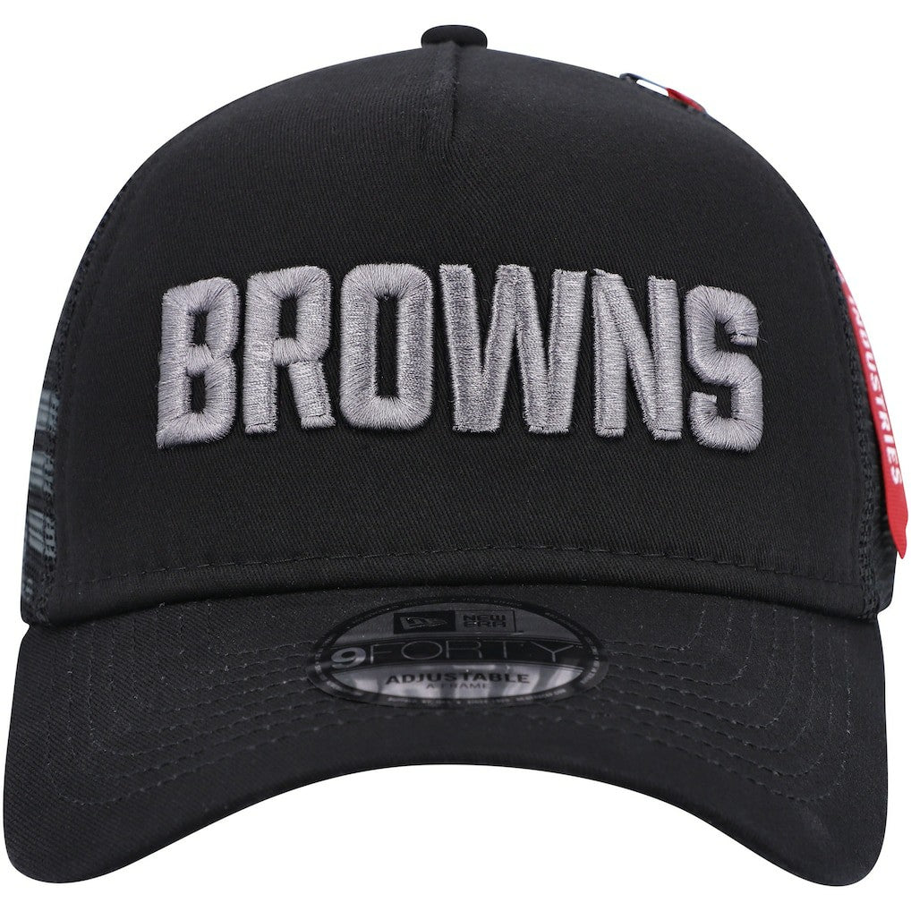Cleveland Browns New Era x Alpha Industries A-Frame 9FORTY Trucker Snapback Hat - Black Hats
