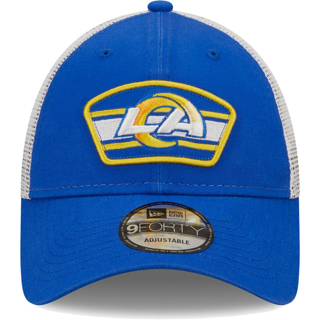 Los Angeles Rams New Era Logo Patch Trucker 9FORTY Snapback Hat - Royal/White Hats