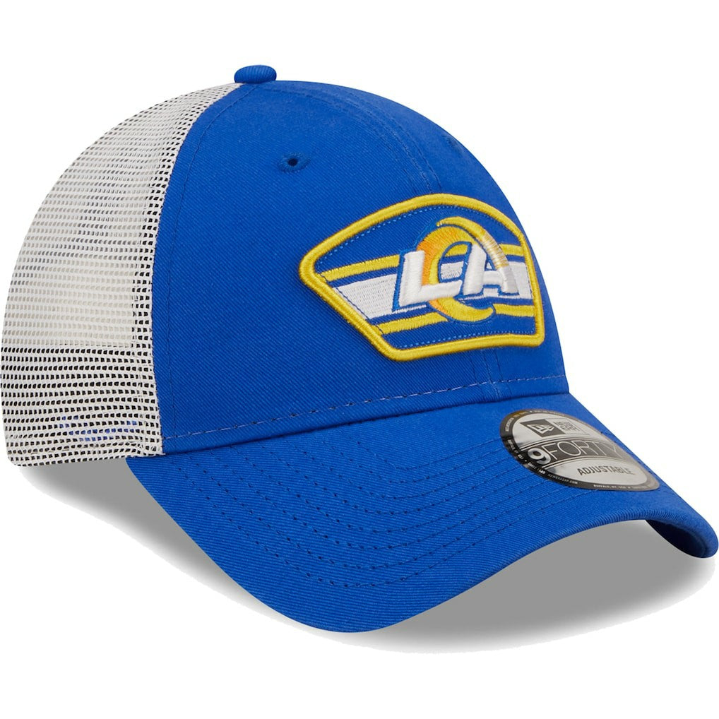 Los Angeles Rams New Era Logo Patch Trucker 9FORTY Snapback Hat - Royal/White Hats