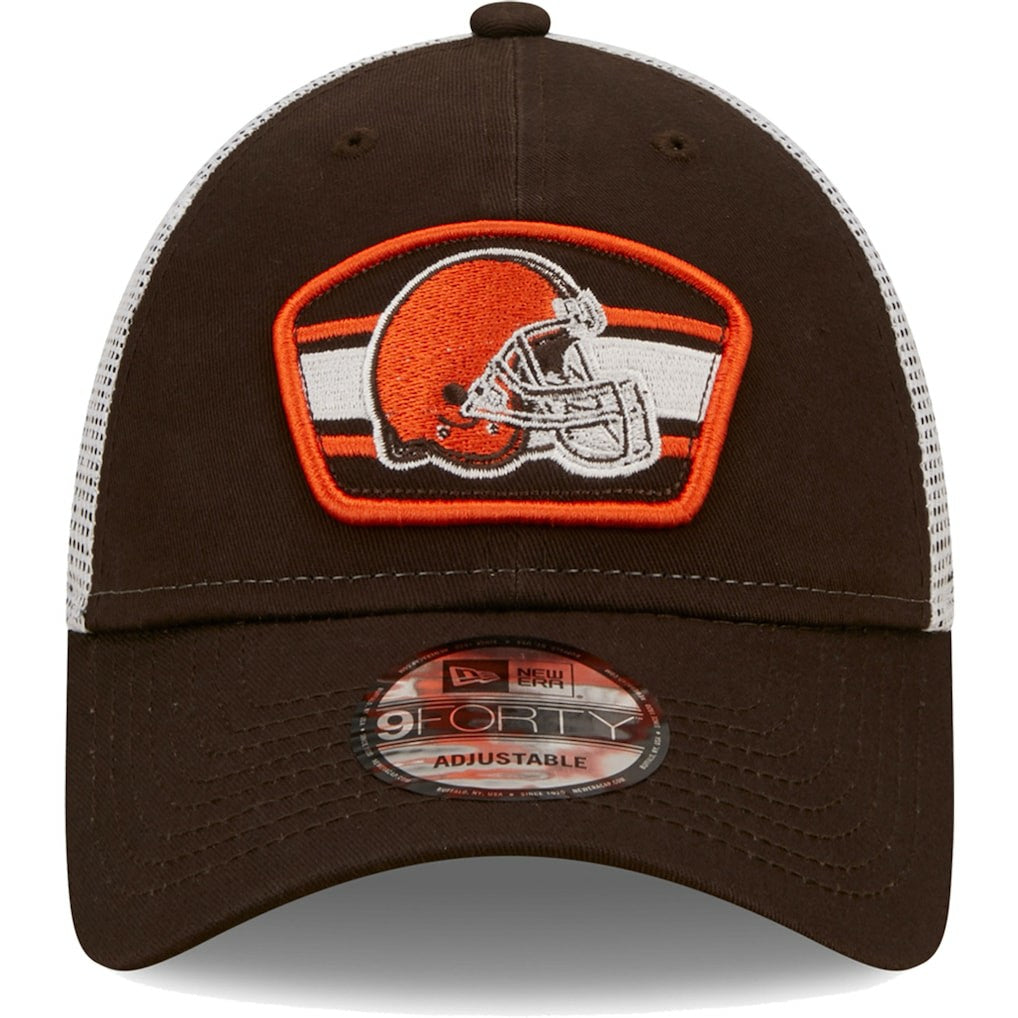 Cleveland Browns New Era Logo Patch Trucker 9FORTY Snapback Hat - Brown/White Hats
