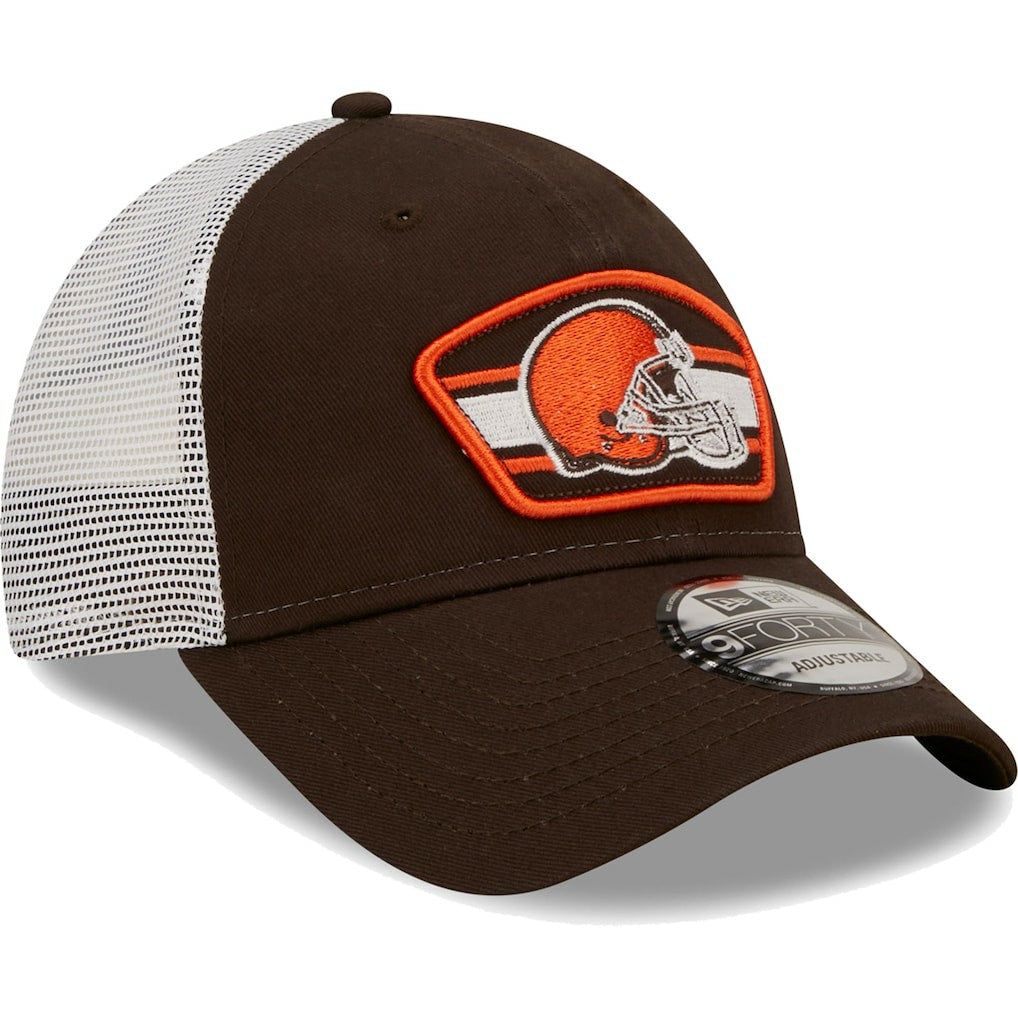 Cleveland Browns New Era Logo Patch Trucker 9FORTY Snapback Hat - Brown/White Hats